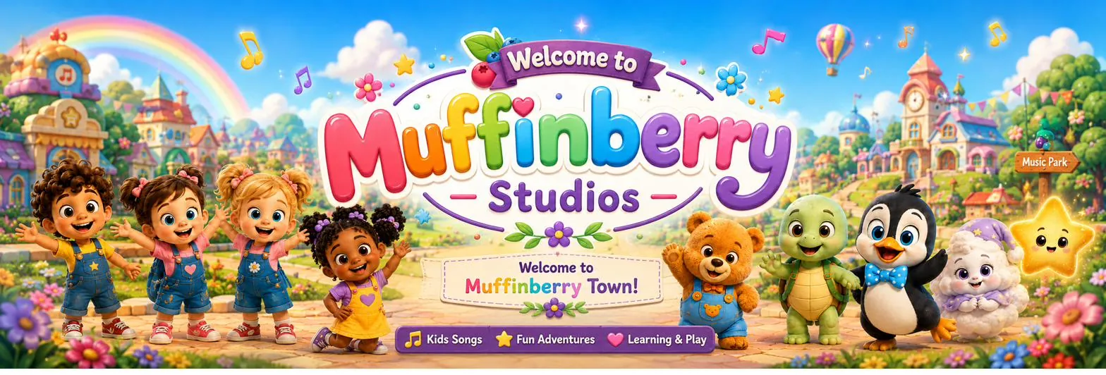 The Muffinberry gang lined up in front of Muffinberry Town